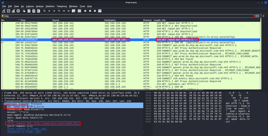 Victim requests wpad.dat from attacker